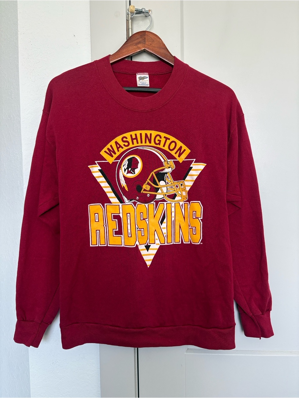VTG 90S TRENCH NFL WASHINGTON REDSKINS RED GRAPHIC CREWNECK SWEATSHIRT MEN LARGE